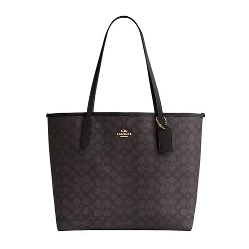 Coach City Tote in Black Signature Canvas - 5696