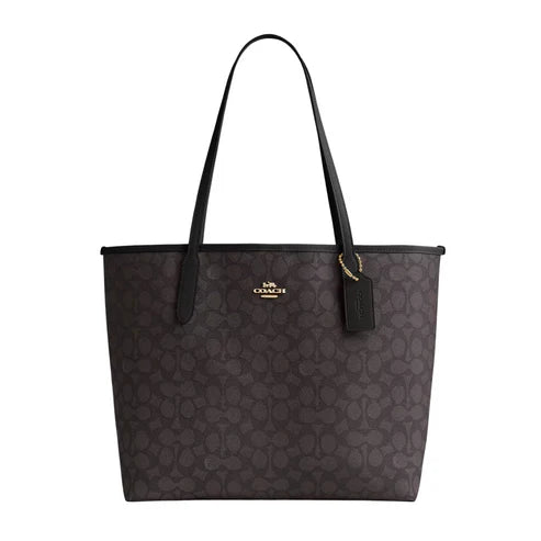 Coach City Tote in Black Signature Canvas - 5696
