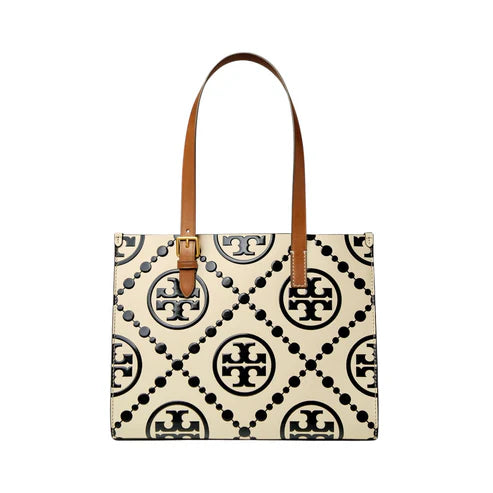 Tory Burch T Monogram Contrast Embossed Large Tote Black Bag - TB138919