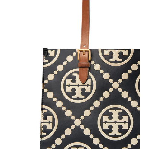 Tory Burch T Monogram Contrast Embossed Large Tote Black Bag - TB138919