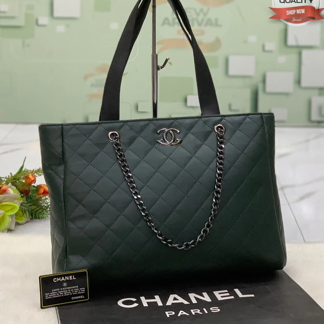 Chanel Quilted Tote Bag with Chain Strap