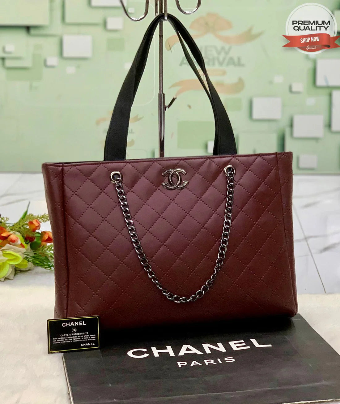 Chanel Quilted Tote Bag with Chain Strap
