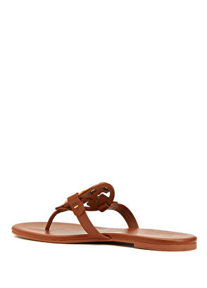 Tory burch Brown Gold Emblem Leather Flat Sandals