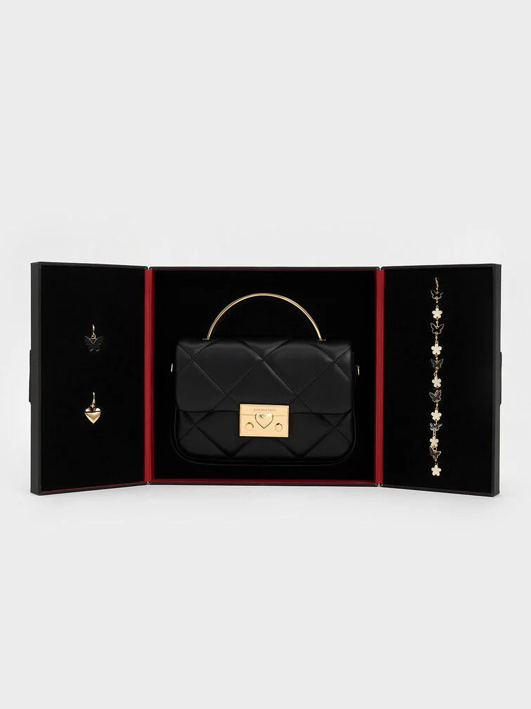 Charles & Keith Quilted Boxy Top Handle Bag - Black