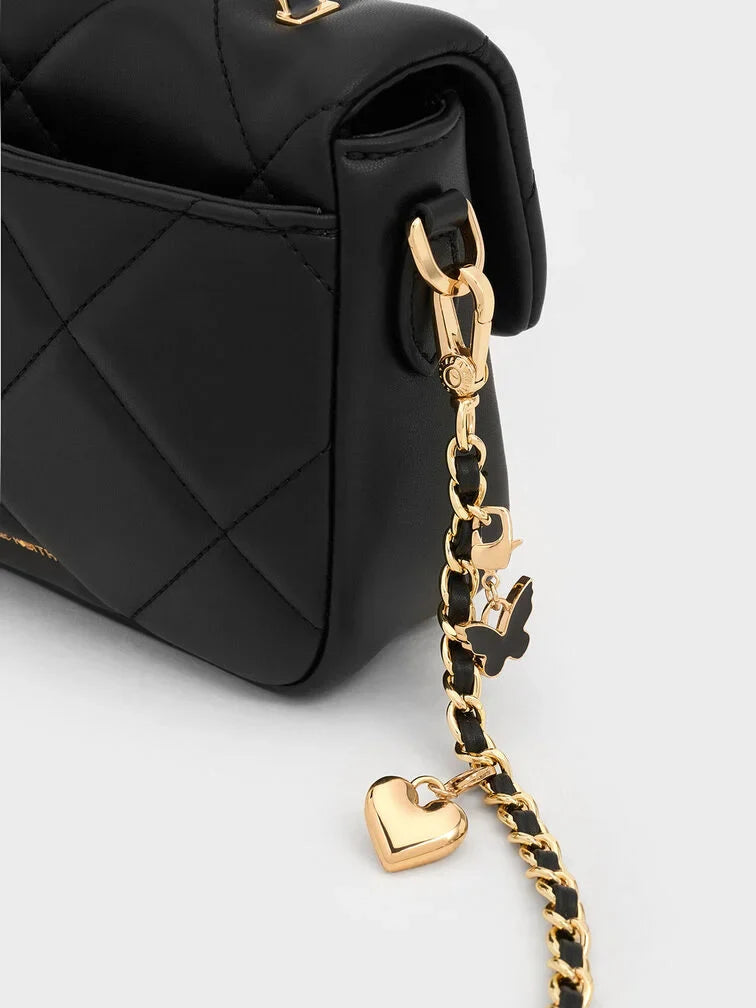 Charles & Keith Quilted Boxy Top Handle Bag - Black